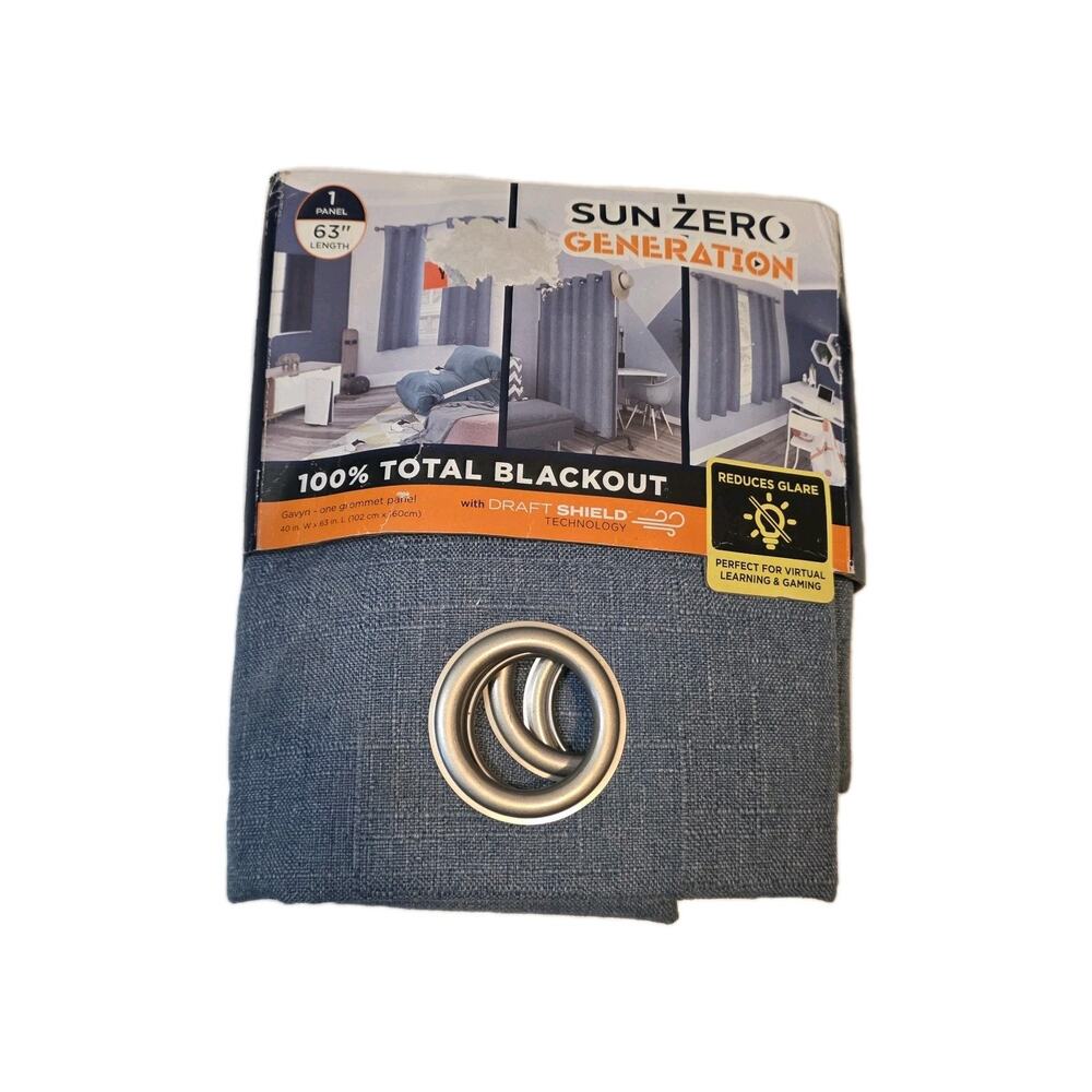 Sun Zero Generation Gavyn Blue 100% Blackout Grommet Curtain Panel 40 x 63 New